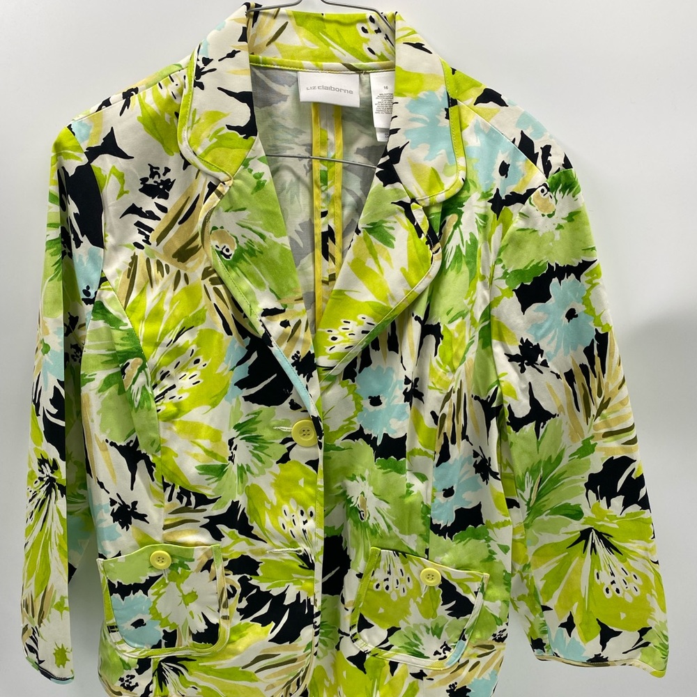 Womans Bright Floral Accented Jacket Liz Claiborne